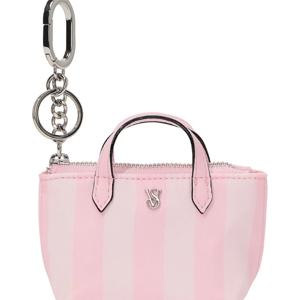 Victorias Secret Micro Travel keychain bag Tote Charm Pink Stripe Signature Logo